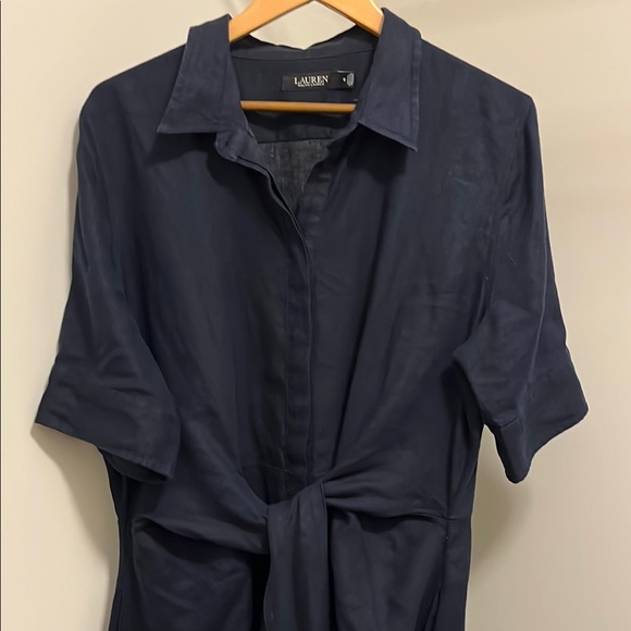 Blue Tie Front Shirt Dress - Picture 3 of 10